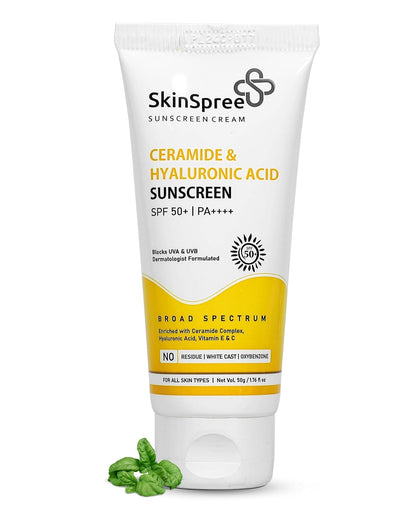 Skinspree Sunscreen SPF 50 For Oily/Dry/Combination Skin | PA++++ for UVA, UVB and Blue Light Protection | Non Comedogenic | No White Cast | Lightweight Cream Formula For Men And Women | 50gm