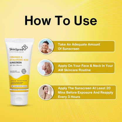 Skinspree Sunscreen SPF 50 For Oily/Dry/Combination Skin | PA++++ for UVA, UVB and Blue Light Protection | Non Comedogenic | No White Cast | Lightweight Cream Formula For Men And Women | 50gm