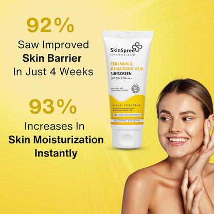 Skinspree Sunscreen SPF 50 For Oily/Dry/Combination Skin | PA++++ for UVA, UVB and Blue Light Protection | Non Comedogenic | No White Cast | Lightweight Cream Formula For Men And Women | 50gm