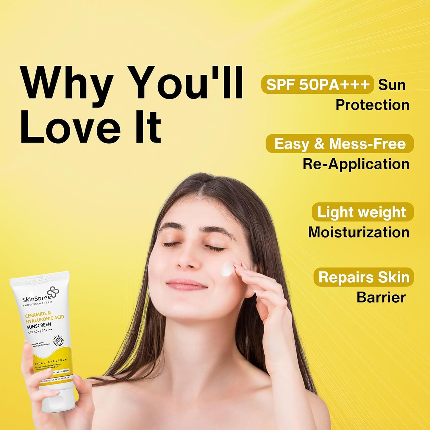 Skinspree Sunscreen SPF 50 For Oily/Dry/Combination Skin | PA++++ for UVA, UVB and Blue Light Protection | Non Comedogenic | No White Cast | Lightweight Cream Formula For Men And Women | 50gm